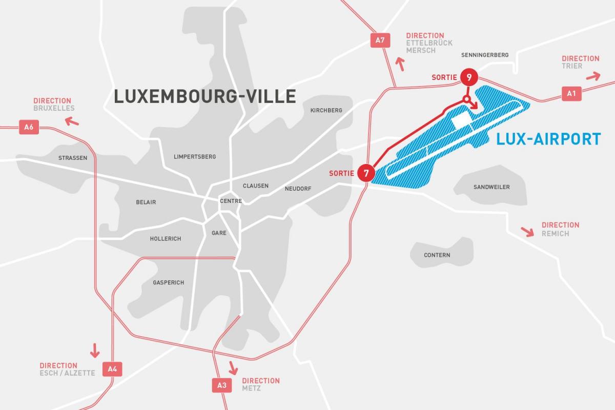 zemljevid Luksemburg letališče
