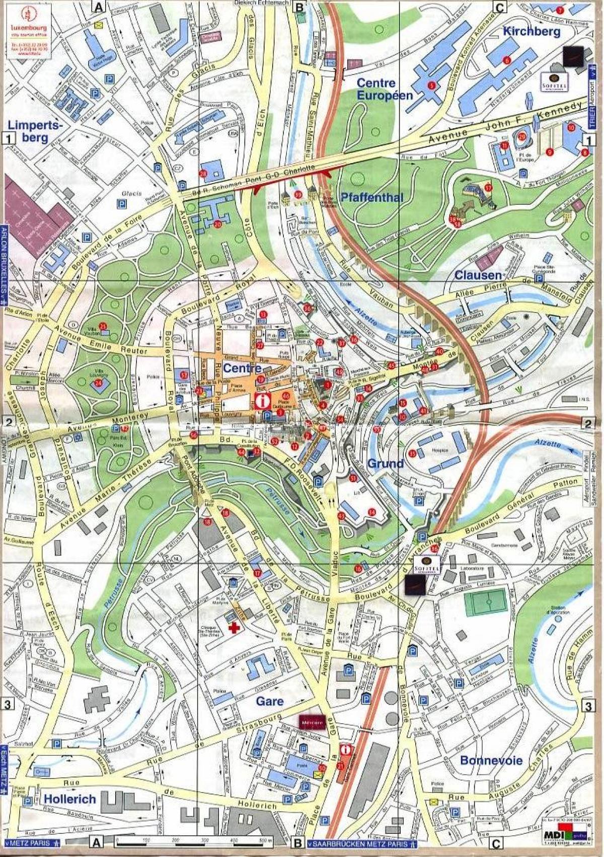 zemljevid Luksemburg staro mestno jedro